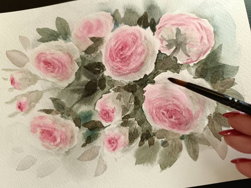Original Watercolor Artwork Painting Flowers PINK ROSES Arts Floral Wall Gift A5 - Picture 3 of 16