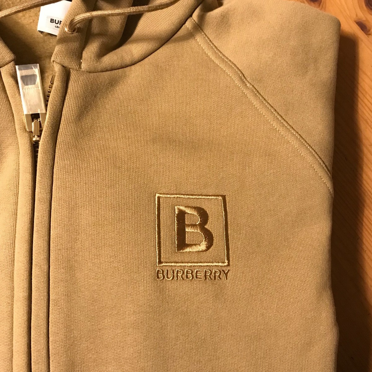 Burberry Women's Letter Graphic Cotton Blend Zip Hoodie-Honey-XL