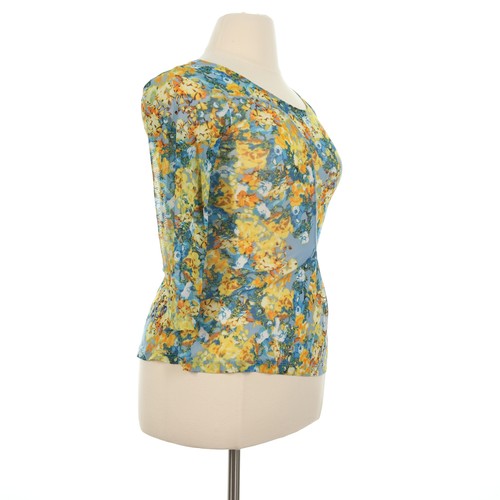Skye's The Limit Women's Blue Sheer Stretch Floral Blouse Top - Size Medium - Picture 4 of 7