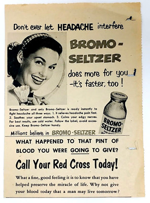 1952 Bromo-Seltzer PRINT AD Don't Ever Let Headache Interfere