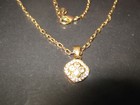 Pendant Chain Necklace Gold Tone Vintage Pave Rhinestone Diamond Shape Dainty