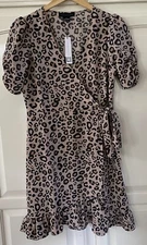 NWT SANCTUARY Animal Spots Print Mini Wrap Dress with Tie Women's Size Small