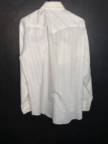 Vintage H Bar C Ranchwear Pearl Snap Western Hemd Herren L 16 1/2 weiß gestreift USA - Bild 2 von 7