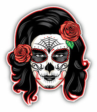 Girl Sugar Skull Day Of The Dead Car Bumper Sticker Decal 4" x 5"