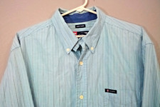 CHAPS Men’s Cotton Blend Shirt XL Blue Striped Long Sleeve Button Down Easy Care