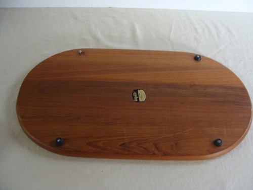 Vtg Dolphin Teakwood Serving Cheese Tray Board Dome Lid Floral Inlay Plate 17" - Picture 6 of 11