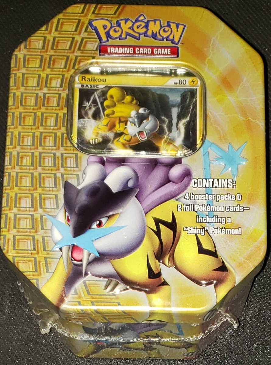 POKEMON RAIKOU LEGENDARY TIN BOX SEALED 4 BOOSTERS 2 FOILS