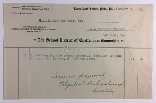 Cheltenham School District Elkins Park Branch Matrícula Bills Philadelphia PA 1924 - Imagen 4 de 9