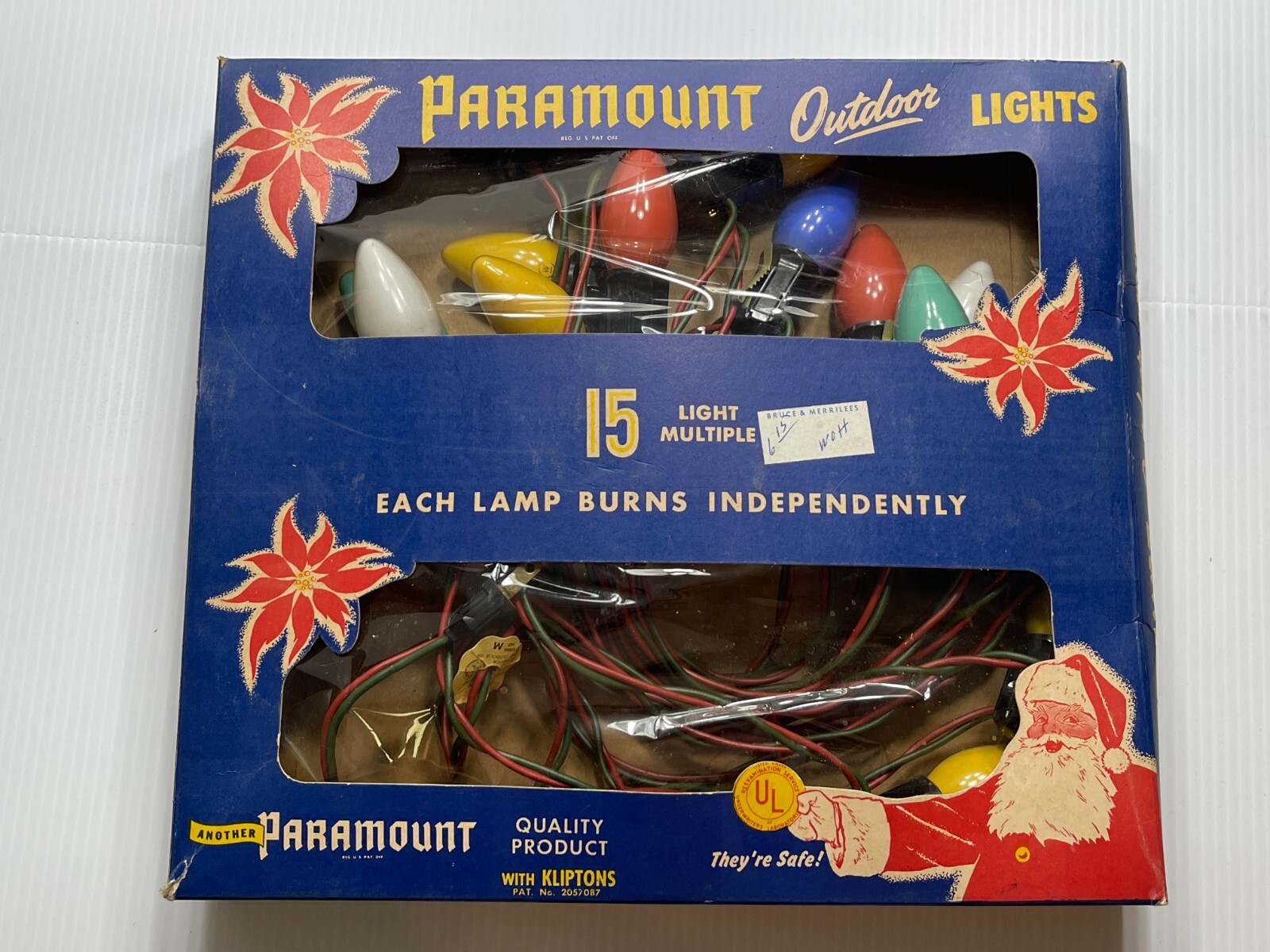 Antique Paramount Brand 15 Colored Christmas Lights In Original Box
