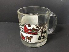 Vintage Libbey Glass Winter Village Snow Scene Coffee Mug Made in USA