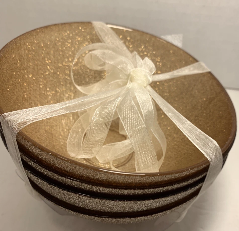 Venta Juego de 4 cuencos de vidrio turco Akcam oro rosa brillo sopa ensalada lado 5,75" W Foto 4 de 4