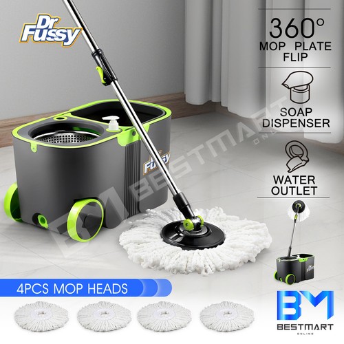 DR FUSSY 360 Rotating Spin Mop Floor Clean Bucket System Set Microfiber
