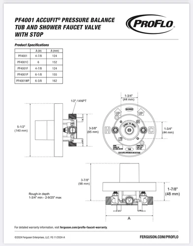 Proflo PF4001P Accufit® 1/2 in. PEX Crimp Connection Tub & Shower Valve - Picture 3 of 3