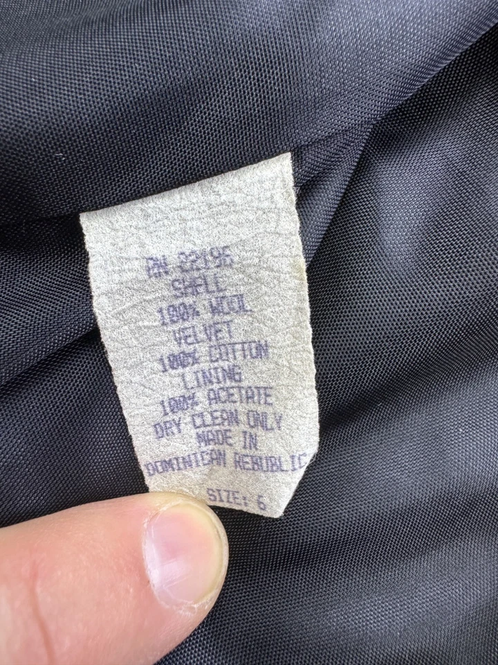 Casaco Herman Kay ervilha feminino 6 colarinho de lã preta veludo peito duplo dinheiro antigo - Imagem 4 de 4