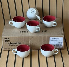 STEELITE Ceramic Cup Tableware Set of 12 F&B LOW RED INSIDE BRUSH CUPS 34cl 12oz