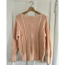 Vintage 100 Cotton Peachy Pink Cable Knit Pullover Sweater Size Medium