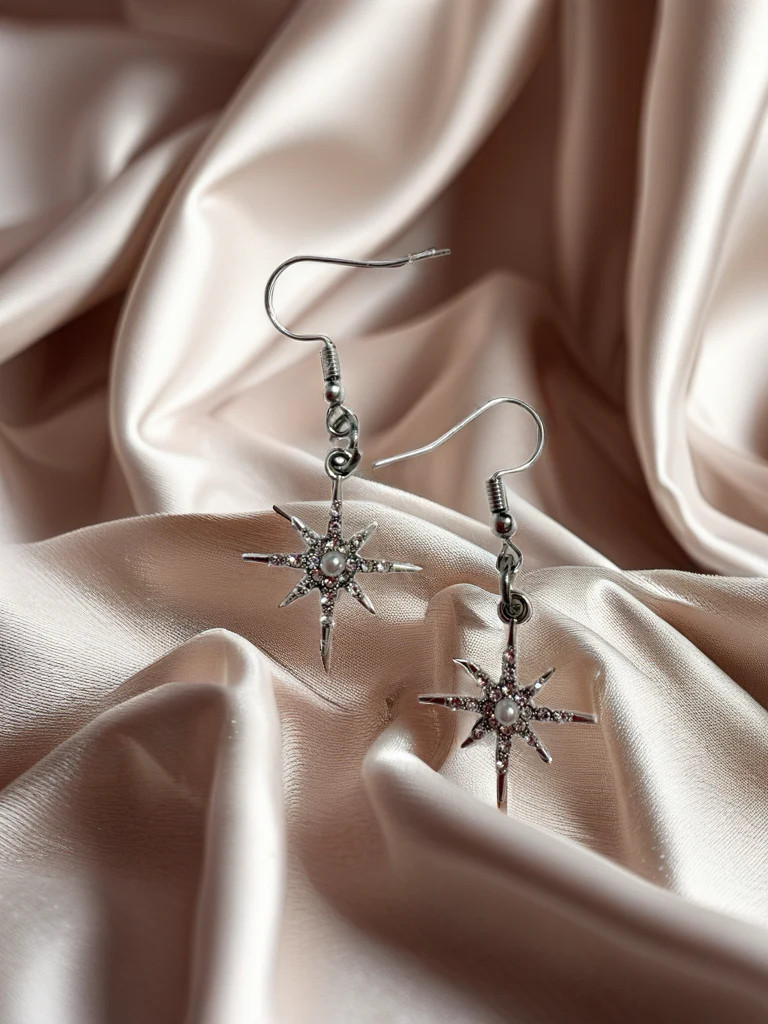 Galaxy Starburst Rhinestone Earrings – Silver Tone Cosmic Dangle Charms