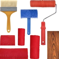 7Pcs Wood Grain Tool Set Painting Roller Texture Paint DIY Rubber Pattern Wall