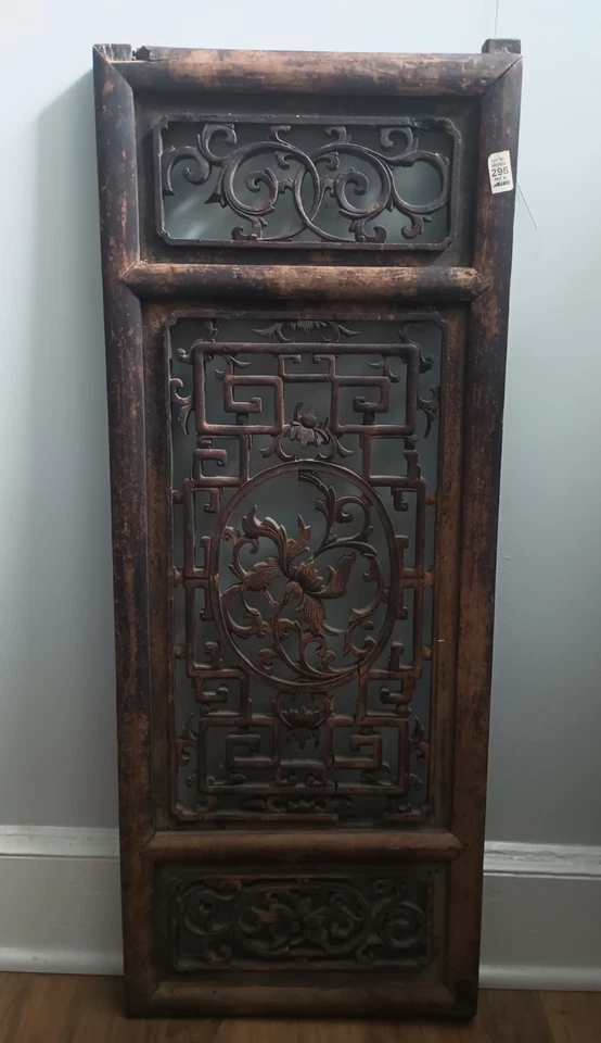 Paneles calados de madera antiguos tallados a mano con motivo floral - siglo XIX chino Foto 2 de 4