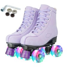 YYW Women/Girls High Top Double Row Shiny Roller Derby Skates Four-Wheel ABEC 7