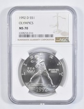 1992-D Olympic Baseball Commemorative Silver Dollar MS70 NGC *1270