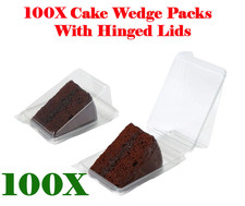 100 X Cake Slice / Wedge Packs With Hinged Lids Container Cheesecake Pie Pack