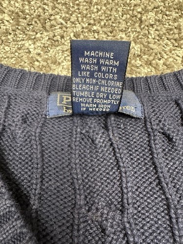 Boys Polo Ralph Lauren Cable Knit Sweater Vest M 12 / 14 Navy V Neck - Picture 4 of 7