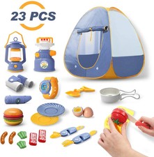 Kids Camping Tent Set with Lantern, Pop Up Play Tent Indoor Outdoor Toy Gift