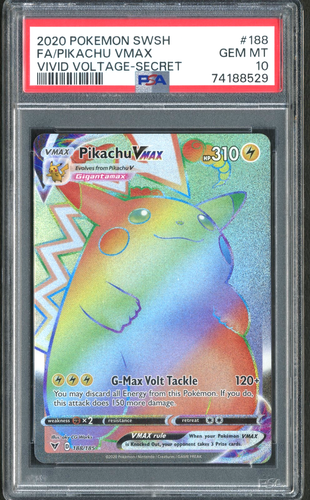 Pokemon TCG: Pikachu VMAX 188/185 Vivid Voltag Full Art Rainbow PSA 10 GEM MT - Picture 1 of 3