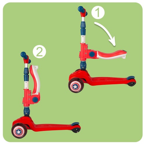Malplay Kinderroller Dreirad Scooter mit Sitz Räder LED Cityroller 2in1 Rot - Bild 12 von 16