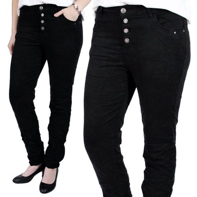 KAROSTAR   BASIC JEANS HOSE BOYFRIEND BAGGY STRETCH KNOPF SCHWARZ NEU 38-48
