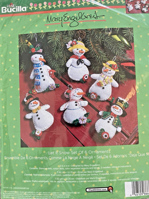 Bucilla LET IT SNOWMAN Felt Christmas Ornaments Kit OOP Engelbreit #86668 RARE-6