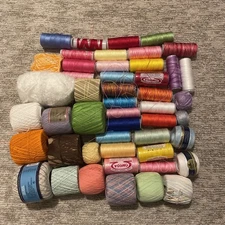 Mixed Lot of Crochet Thread New And Used Many Colors Large And Small Spools