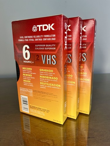 TDK Superior Quality Blank VHS Tapes 3 Pack NEW Unsealed VCR 6 Hour EP T-120 - Picture 2 of 4