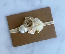 Christmas Nylon Baby Headband: Gold  Cream Holiday Hair Accessory