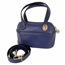 Christian Dior Vintage Mini Boston Handbag Shoulder Blue Leather Made in France