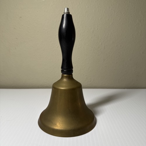 Antique Brass Teacher's School Bell Wooden Handle hand bell 7.5" Tall