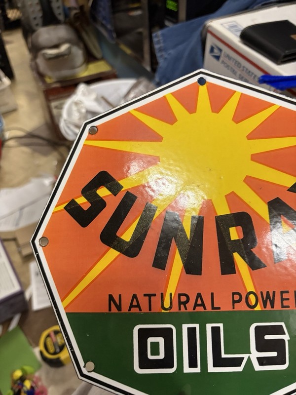 Porcelain Sunray Natural Power Oils Sign
