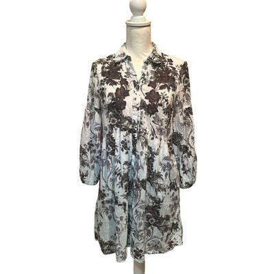 ANTHROPOLOGIE Lavinia Embroidered Shirt Dress Size 2 Blue Motif