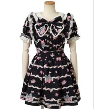 Lizlisa Creamy Berry Dress Black M Size Near Elegant Floral Pattern Japan