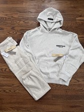 NEW Fear of God Essentials Set Hoodie Sweatpant Light Oatmeal Black Size XS-XL