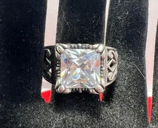 Silpada Ring Sterling Silver 925 Uptown Square CZ Filigree Wide Band Ring 9