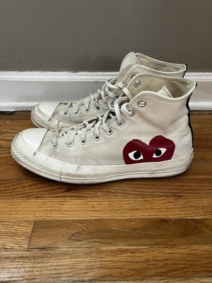Converse Comme des Garcons Play Chuck 70 Hi Shoes Mens Size 10 Milk White Canvas