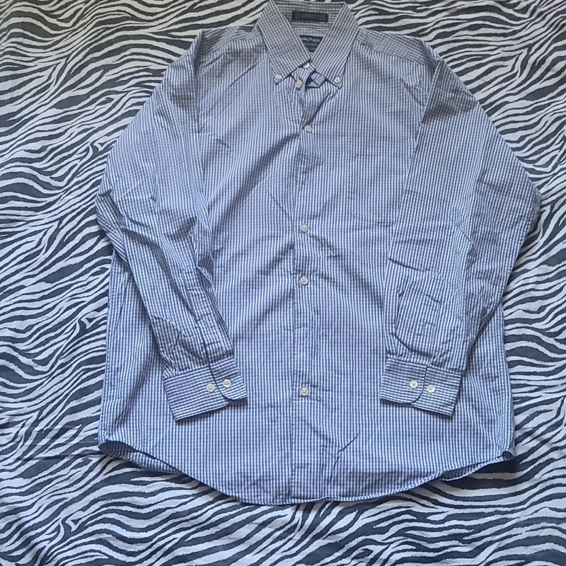 Nautica Classic Fit Non-Iron Blue/Yellow Check Dress Shirt 15.5 32/33