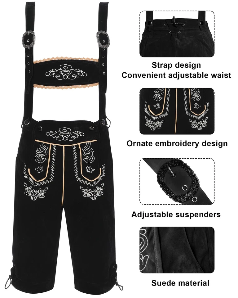 Conjunto de Disfraz Oktoberfest Alemán Hombres Lederhosen Conjunto Camisa a Cuadros Sombrero Bávaro So Foto 2 de 4