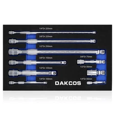 DAKCOS 9 Pieces Wobble Extension Bar Set Hand Tool Set Kit Box 1/4", 1/2", 3/8"