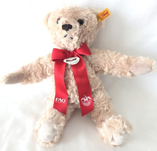 steiff fao schwarz tan teddy bear red ribbon ear tag button toys r us 11in