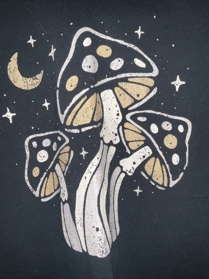 Camiseta Mujer Negra Recortada Manga Larga Talla L Champiñón/Luna y Estrellas, Foto 2 de 4