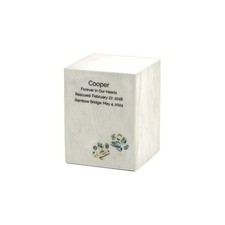 Monumental Memorials Pet Paws Pearl Inlay White, Small Urn