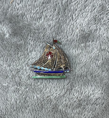 VTG Sterling silver brooch in Portuguese filigree - Enamel Ship !! - Picture 2 of 9